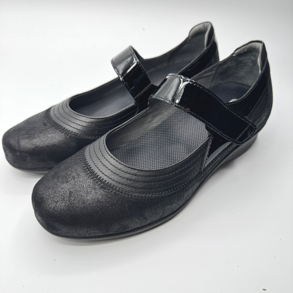 Drew Genoa Black Leather Mary Jane Flats Orthotic Shoes 9.5 women